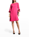 Caroline Rose Julia Bell-sleeve Crepe Dress In Pink