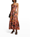 A.l.c Adelle Tiered Printed Cotton-poplin Halterneck Maxi Dress In Russet Multi
