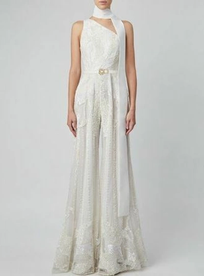 Elie Saab White Beaded Jumpsuit