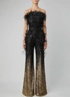 ELIE SAAB STRAPLESS SEQUIN AND FEATHER JUMPSUIT