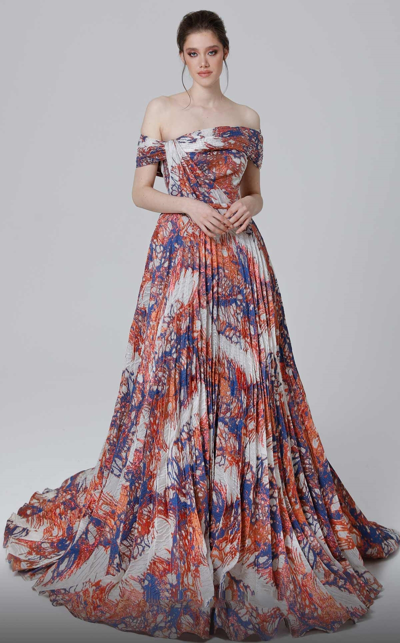 Mnm Couture Print Crinkle Gown