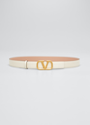 Valentino Garavani Vlogo Reversible Leather Belt In Beige