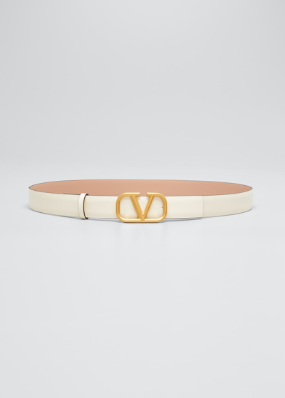 Valentino Garavani Vlogo Reversible Leather Belt In Beige