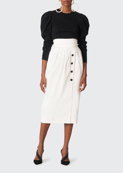 Carolina Herrera Pencil Midi Skirt W/ Button Side Seam In White