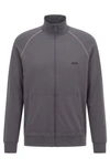 Hugo Boss Zip-up Loungewear Jacket In Stretch Cotton With Logo In Dark Grey