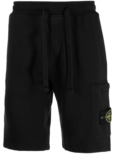 Stone Island Bermuda Shorts In Garmentdyed Cotton Fleece In Black