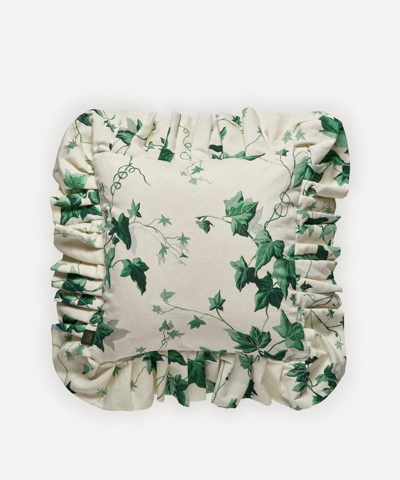 House Of Hackney Hedera Cotton Linen Frilled Cushion In Emerald Green