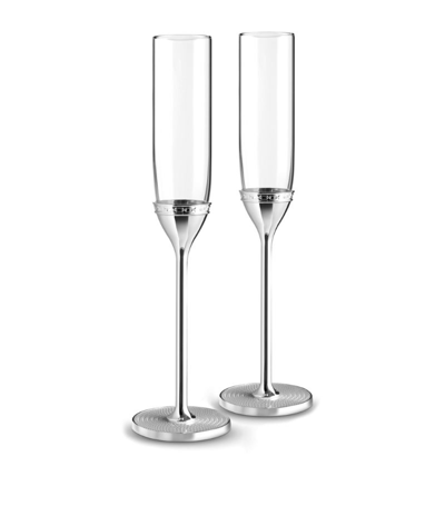 Wedgwood Set Of 2 Love Nouveau Pearl Champagne Flutes In Silver