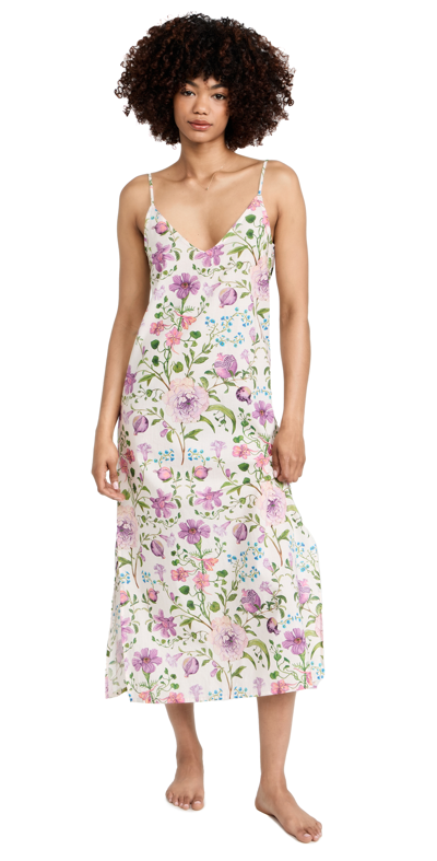 Desmond & Dempsey Persephone Floral-print Cotton Nightdress In Cream