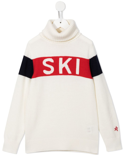 Perfect Moment Kids' Ski-print Roll Neck Jumper In Snow White