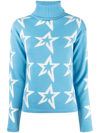 Perfect Moment Star Dust Intarsia Merino Wool Turtleneck Sweater In Sky-blue