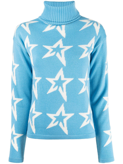 Perfect Moment Star Dust Intarsia Merino Wool Turtleneck Jumper In Sky-blue