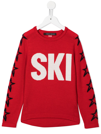 Perfect Moment Kids' Ski-print Crew Neck Jumper In Red/navy Star