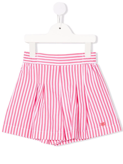 Monnalisa Teen High-waist Striped Shorts In Bianco+fuxia