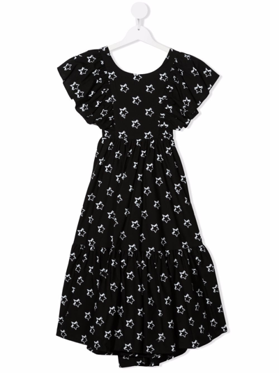 Monnalisa Teen Star-print Flared Dress In Black