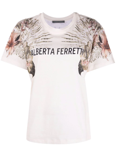 Alberta Ferretti Logo-print Short-sleeved T-shirt In Neutrals