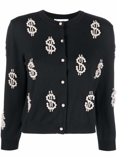 Moschino Dollar Pearl Embellished Cardigan In Black