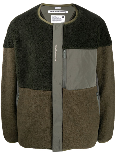 White Mountaineering Patchwork Collarless Jacket In Green