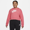 Nike Sportswear Club Big Kids' French Terry Cropped Hoodie (extended Size) In Pink Salt,white