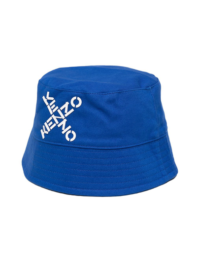 Kenzo Kids' Logo-print Bucket Hat In Blue