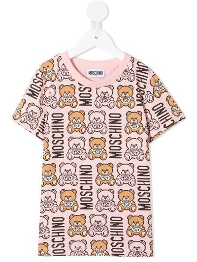 Moschino Kids' Teddy Bear Logo-print T-shirt In Pink