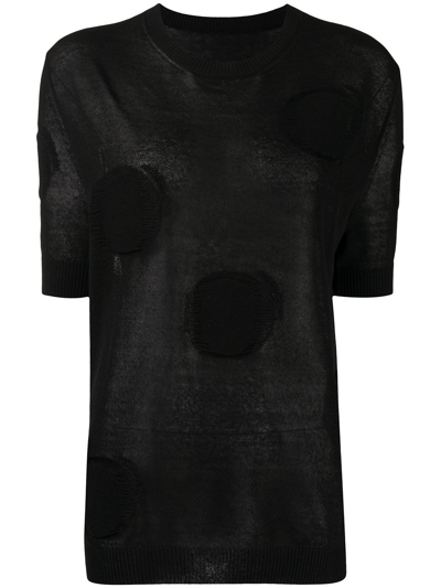 Uma Wang Circle-motif Short-sleeved Knitted Top In Black