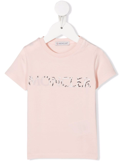 Moncler Babies' Logo-print Short-sleeved T-shirt In Pink