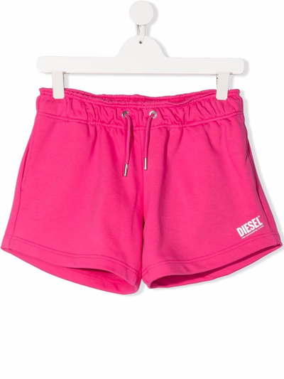 Diesel Teen Paggyl Logo-print Track Shorts In Pink