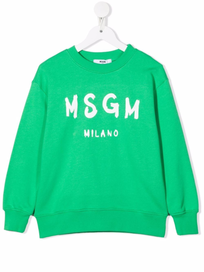 Msgm Kids' Logo Crew-neck Sweatshirt In Green