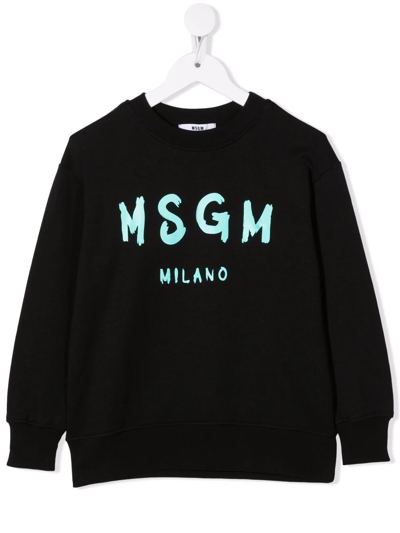 Msgm Kids' Logo Crew-neck Sweatshirt In Black