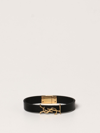 Saint Laurent Leather Ysl Monogram Bracelet, Black/gold In Black