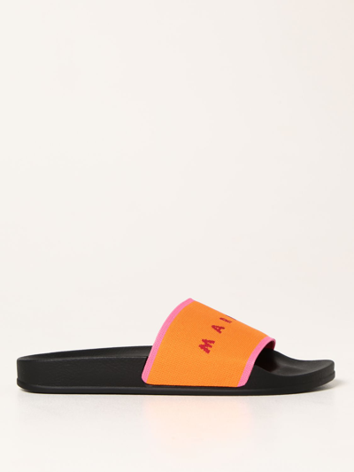 Marni Stretch Slides With Logo In Orange