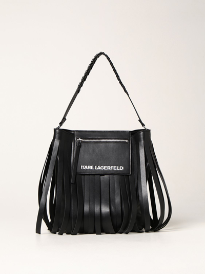 Karl Lagerfeld Bag In Synthetic Leather With Fringes In Black