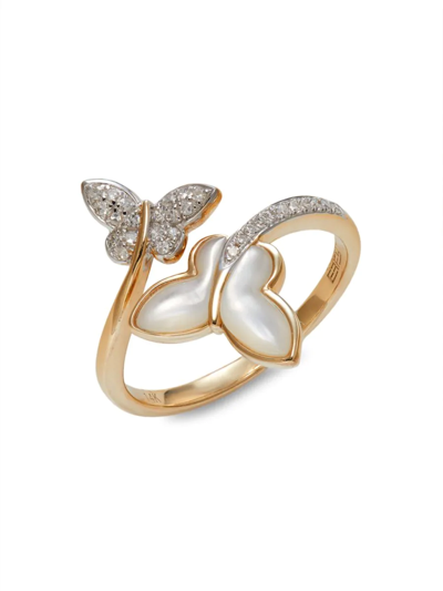 Effy Women's 14k Yellow Gold, Mother Of Pearl & Diamond Butterfly Ring