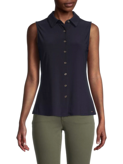 Tommy Hilfiger Women's Sleeveless Button Down Shirt In Midnight