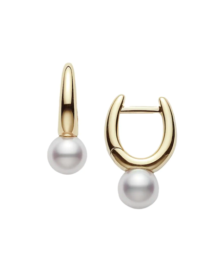 Mikimoto 6.5mm White Cultured Pearl & 18k Yellow Gold Earrings
