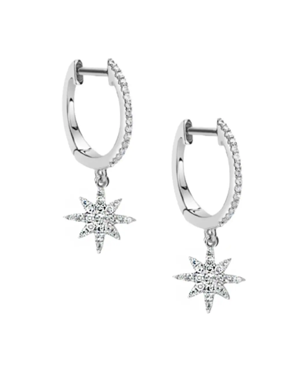 Meira T Women's 14k White Gold & Diamond Celestial Hoop Earrings