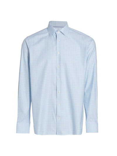 Eton Men's Contemporary-fit Grid-check Natural-stretch Dress Shirt In Blue