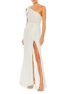 Mac Duggal Pearl Embellished Soft Tie One Shoulder Gown In White