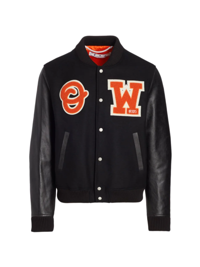 Off-white Patch Leather Sleeve Varsity Jacket Black