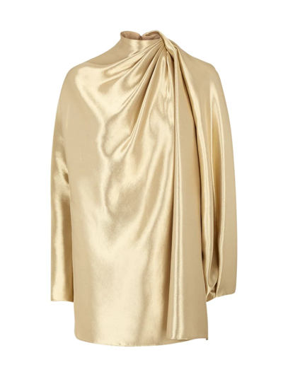 Fendi Golden Long Sleeve Silk Blend Minidress