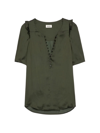 Zadig & Voltaire Twity Split Neck Pleated Satin Top In Khaki