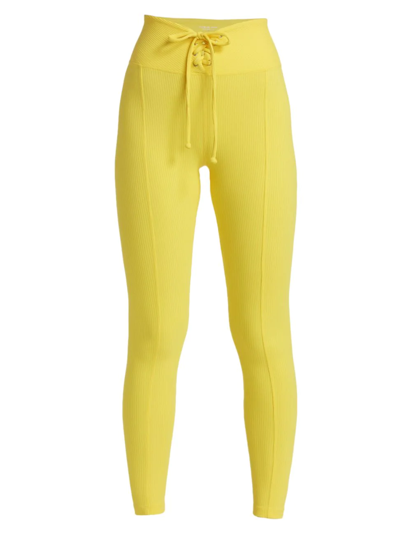 Year Of Ours Football Lace-up Ribbed Stretch-jersey Leggings In Yellow