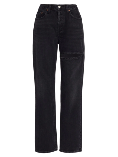 Agolde Lana Slice Relaxed Straight Leg Organic Cotton Jeans In Black