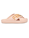 FENDI WOMEN'S LEATHER CRISS-CROSS LOGO SLIDES