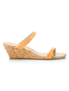 Stuart Weitzman Women's Aleena Patent Leather & Cork Wedge Mules In Mango