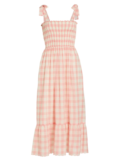 The Great The Lagoon Smocked Gingham Linen And Cotton-blend Dress In Pink