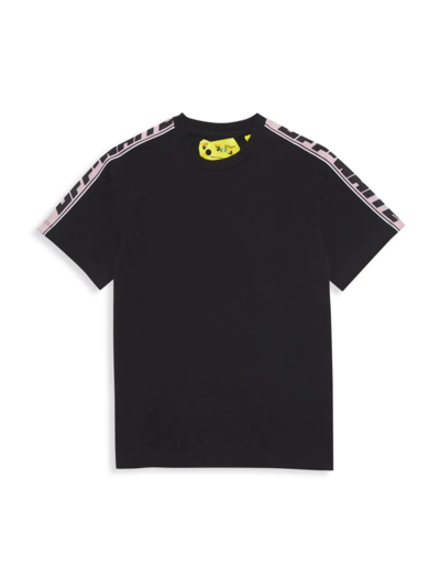 Off-white Kids' Logo Tape Short-sleeved Cotton T-shirt 4-10 Years In Black