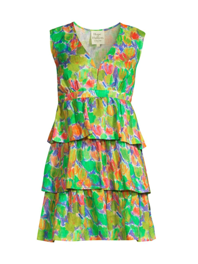 Hope For Flowers Printed Tiered Minidress In Watercolor