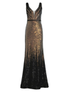 Basix Sleeveless Ombre Sequin Gown In Black Gold